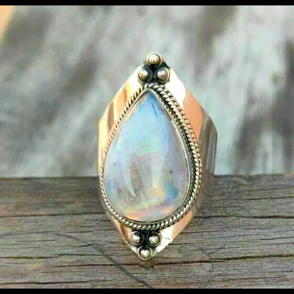 925 Silver Moonstone Ladies Ring. Boho style